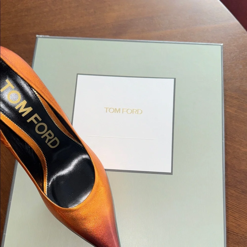 Tom Ford Women's Vibrant Orange Metallic Heels - Picture 3 of 8